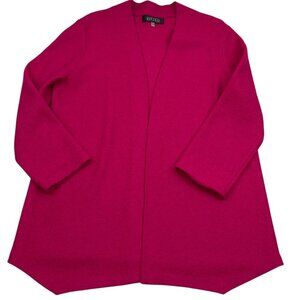 Kasper Boiled Wool/Viscose Open Front Hot Pink Long Line Jacket Women's Size L